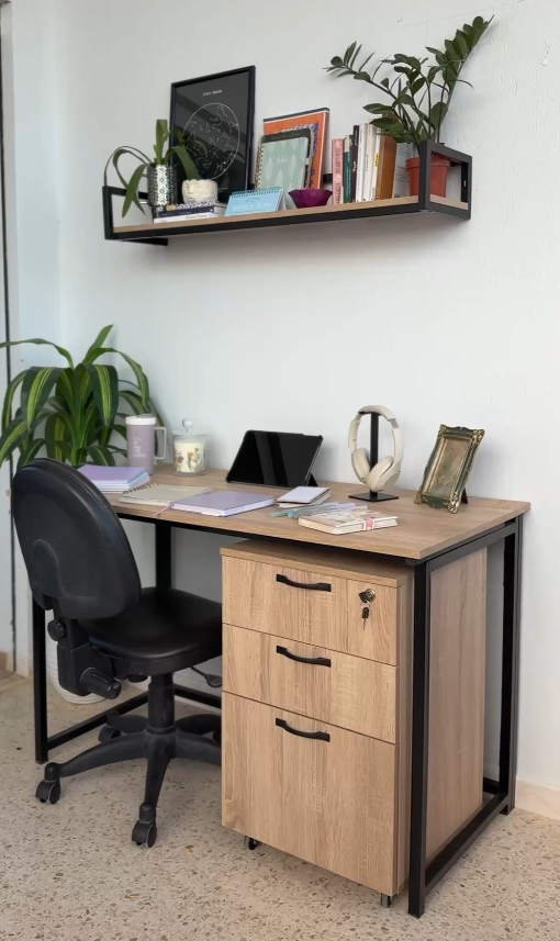 Pack Bureau métallique pliable + Caisson de Bureau 3 Tiroirs à Roulettes + rangement