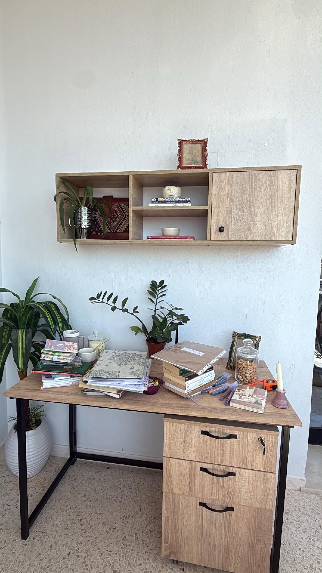 Pack  Bureau métallique pliable + Caisson de Bureau 3 Tiroirs à Roulettes + rangement