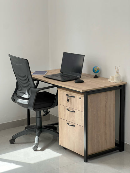 Pack  Bureau métallique pliable + Caisson de Bureau 3 Tiroirs à Roulettes