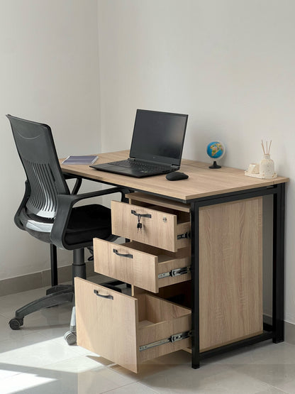 Pack  Bureau métallique pliable + Caisson de Bureau 3 Tiroirs à Roulettes