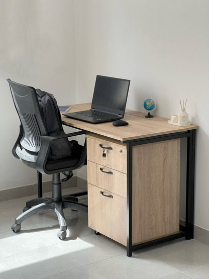 Pack  Bureau métallique pliable + Caisson de Bureau 3 Tiroirs à Roulettes