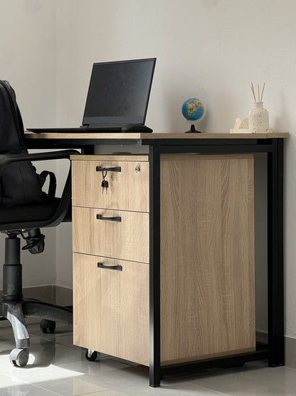 Pack  Bureau métallique pliable + Caisson de Bureau 3 Tiroirs à Roulettes