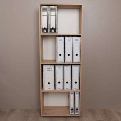 Bibliothèque bureautique blanc – vue de côté avec classeurs et livres
