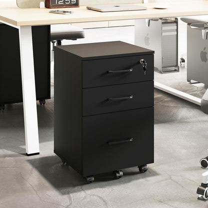 Caisson bureau beige 3 tiroirs à roulettes – en situation salon avec vase et coussins