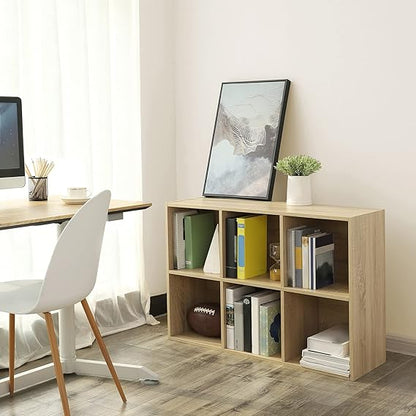 Étagère 6 compartiments beige – rangement livres et classeurs bureau