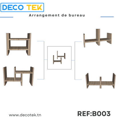 Étagère bureau extensible Decotek B003 – 4 configurations d'agencement possibles, arrangement de bureau