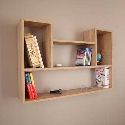Étagère murale en U beige – vue frontale avec livres et objets déco