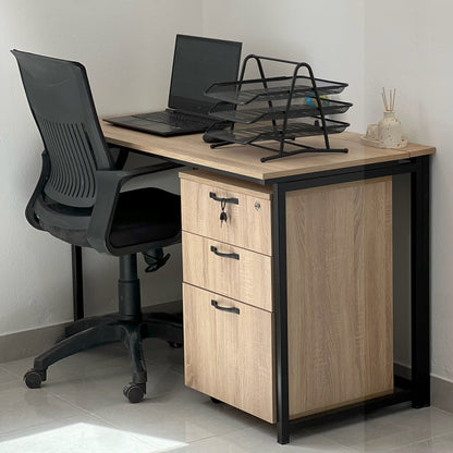 Pack  Bureau métallique pliable + Caisson de Bureau 3 Tiroirs à Roulettes