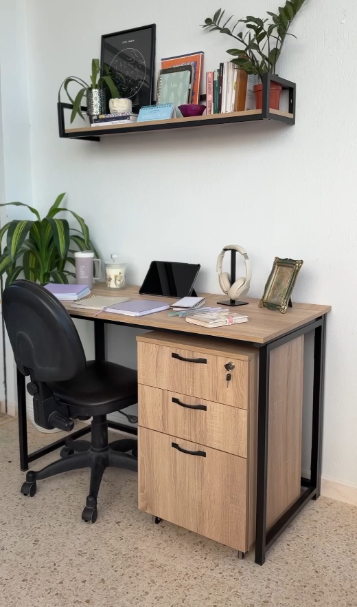 Pack  Bureau métallique pliable + Caisson de Bureau 3 Tiroirs à Roulettes + rangement