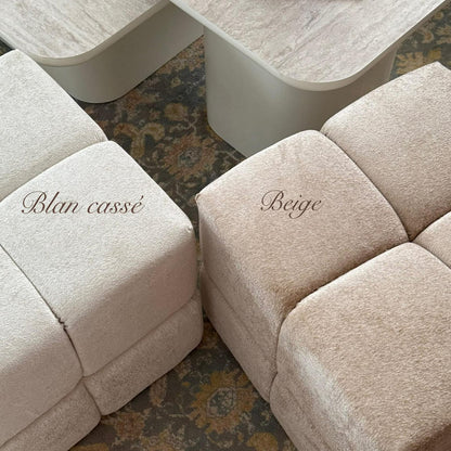 	Pouf carré blanc cassé vue de face – Decotek
