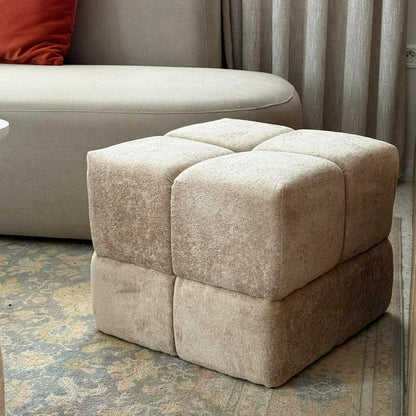 Pouf carré vue de côté beige – Decotek